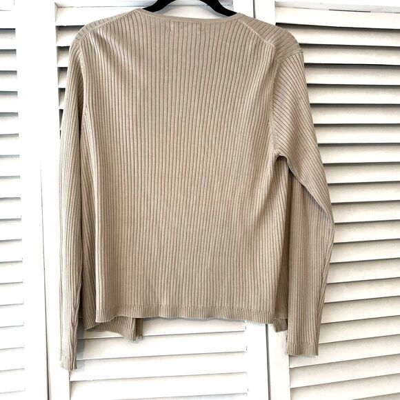 Y2k Vintage D.J. International 100% Silk Neutral Ribbed Open Cardigan Sweater - Picture 3 of 7
